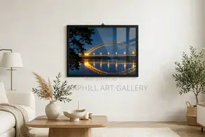 Adomi Bridge at Night - Golden Lights Volta River Luxury Wall Art
