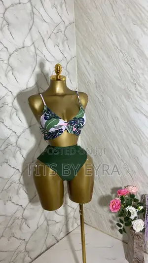 Green Floral Swimsuit With White Lace Cover Up