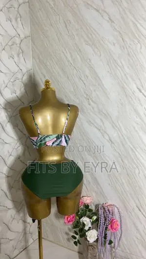 Green Floral Swimsuit With White Lace Cover Up