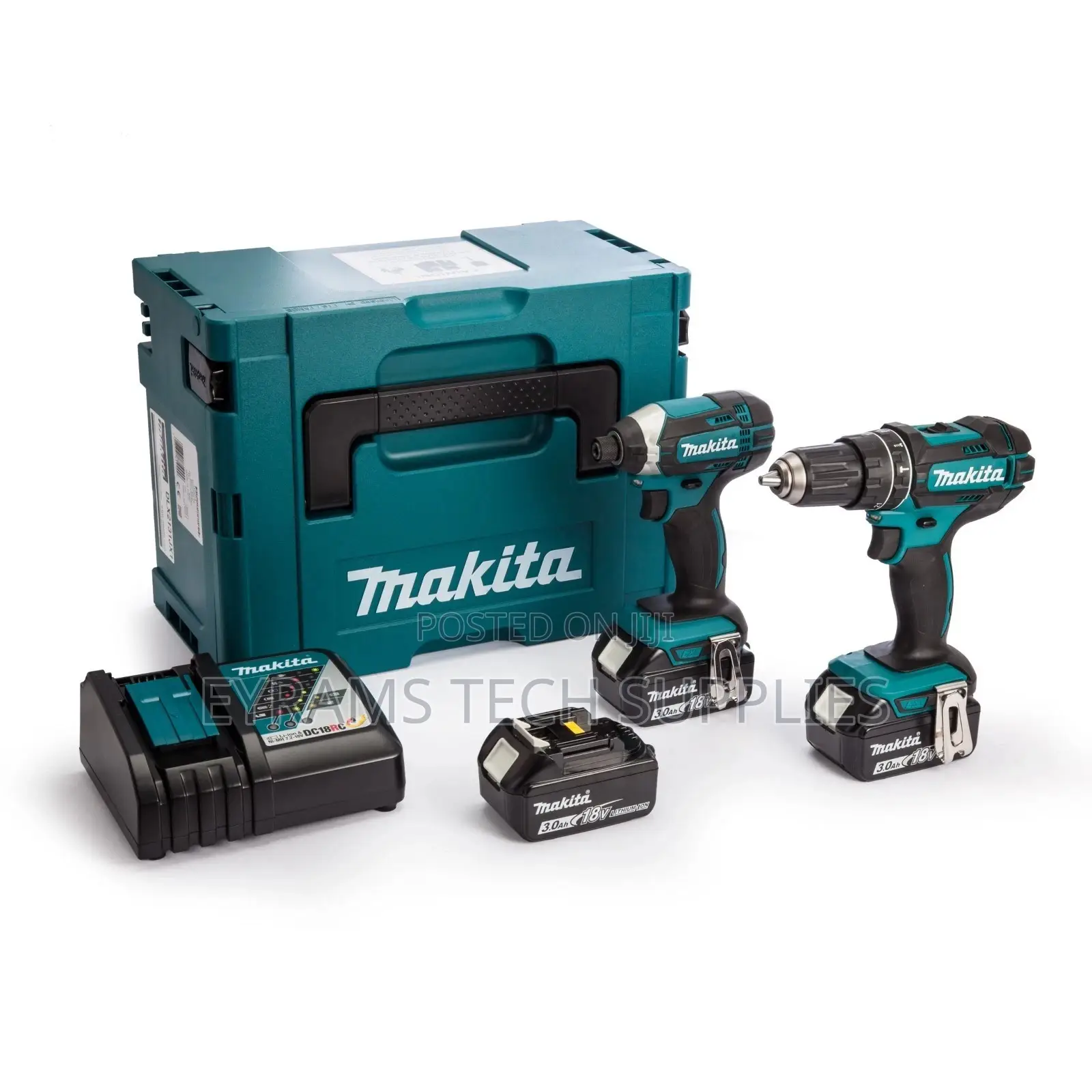 Makita 18 Volt Cordless Twin Pack 3 X 3Ah + 216 Piece Accessory Pack