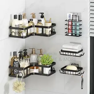 Bathroom Corner Storage Rack – Space Saver (Black)