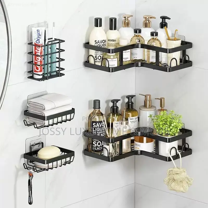 Bathroom Corner Storage Rack – Space Saver (Black)