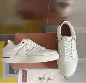 Luxury Men's White Leather Sneakers With Mahogany Trim