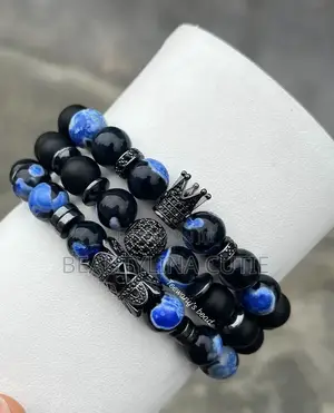 Luxury Men’s 3-Piece Gemstone Crown Bracelet Set
