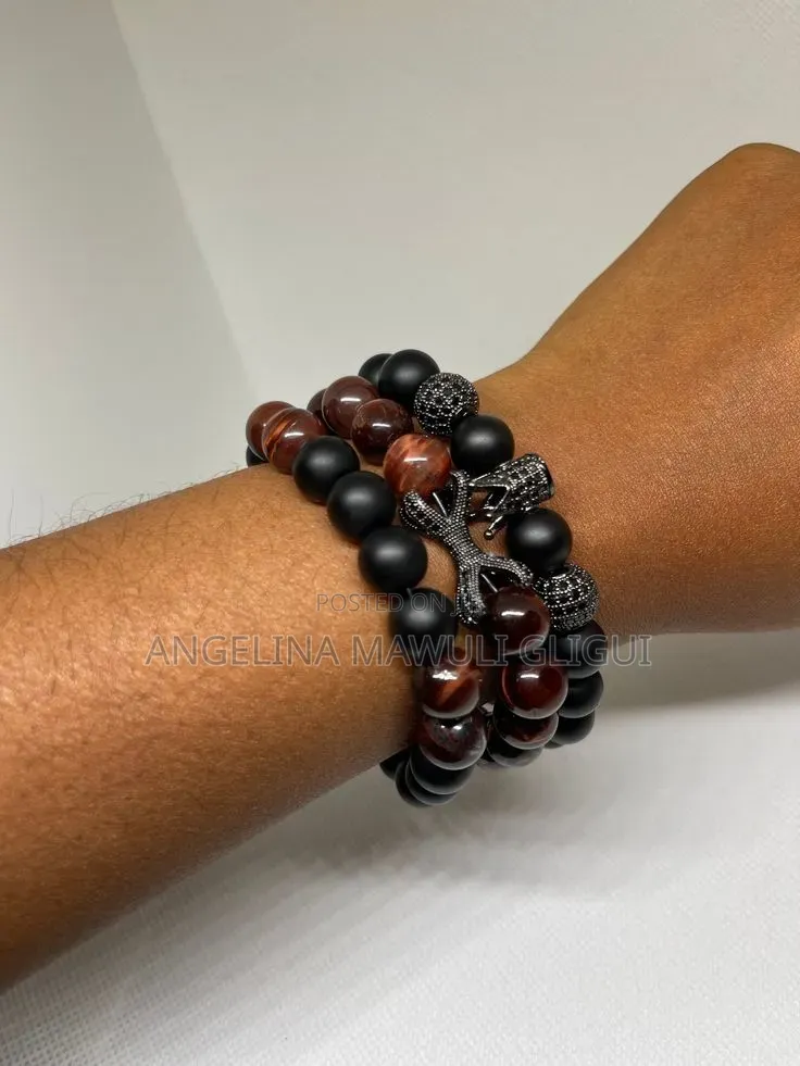 Luxury Men’s 3-Piece Gemstone Crown Bracelet Set