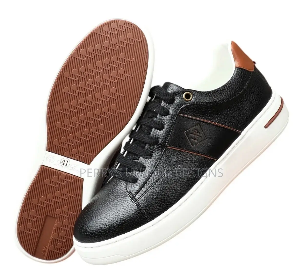 High-Quality Men's Black Casual Leather Sneakers With White Sole