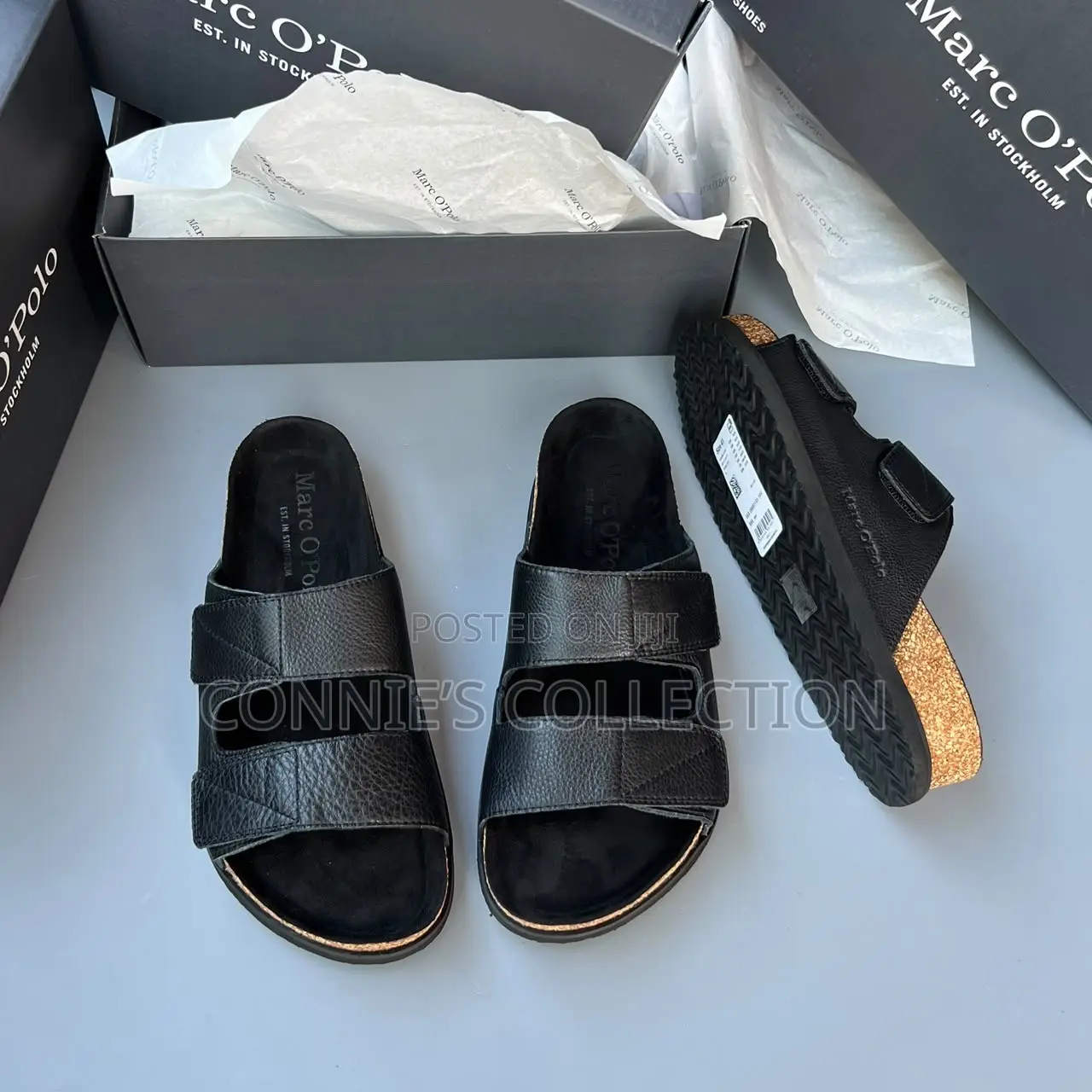Black Marc O'Polo Two-Strap Cork-Sole
