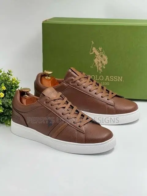 U.S. Polo Assn. Men's Brown Stylish Faux Leather Trainers
