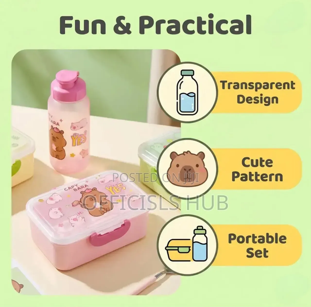 Children Lunch Box and Matching Water Bottle Set.