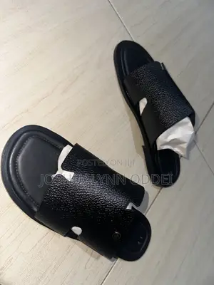 Black Textured Wide Strap Sandals for Men.