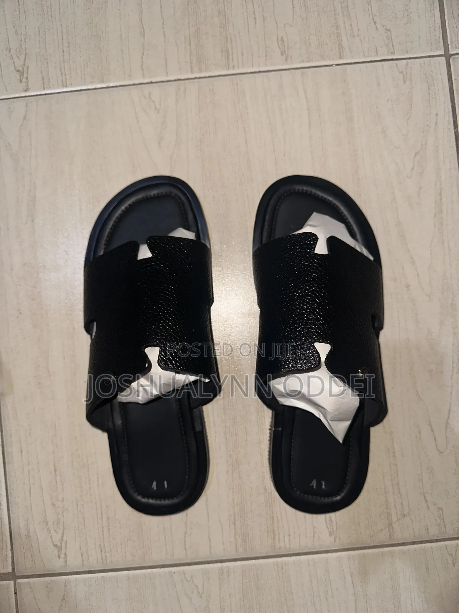 Black Textured Wide Strap Sandals for Men.