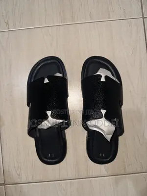 Black Textured Wide Strap Sandals for Men.