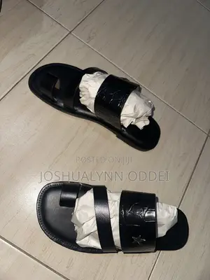 Black Double Strap Leather Sandals for Men
