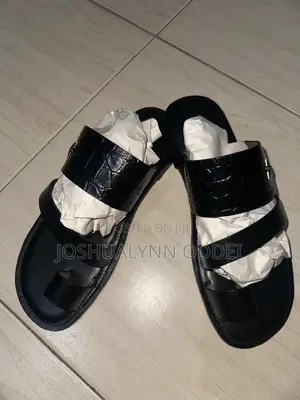 Black Double Strap Leather Sandals for Men