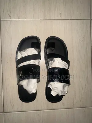 Black Double Strap Leather Sandals for Men