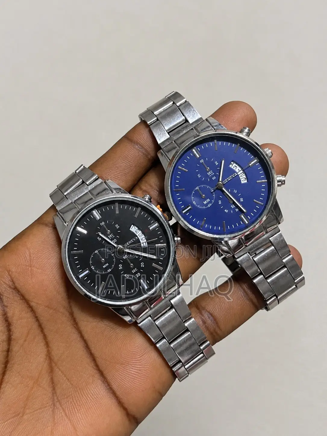 Luxury GENEVA Men’s Stainless Steel Wristwatch – Black & Blue Dial
