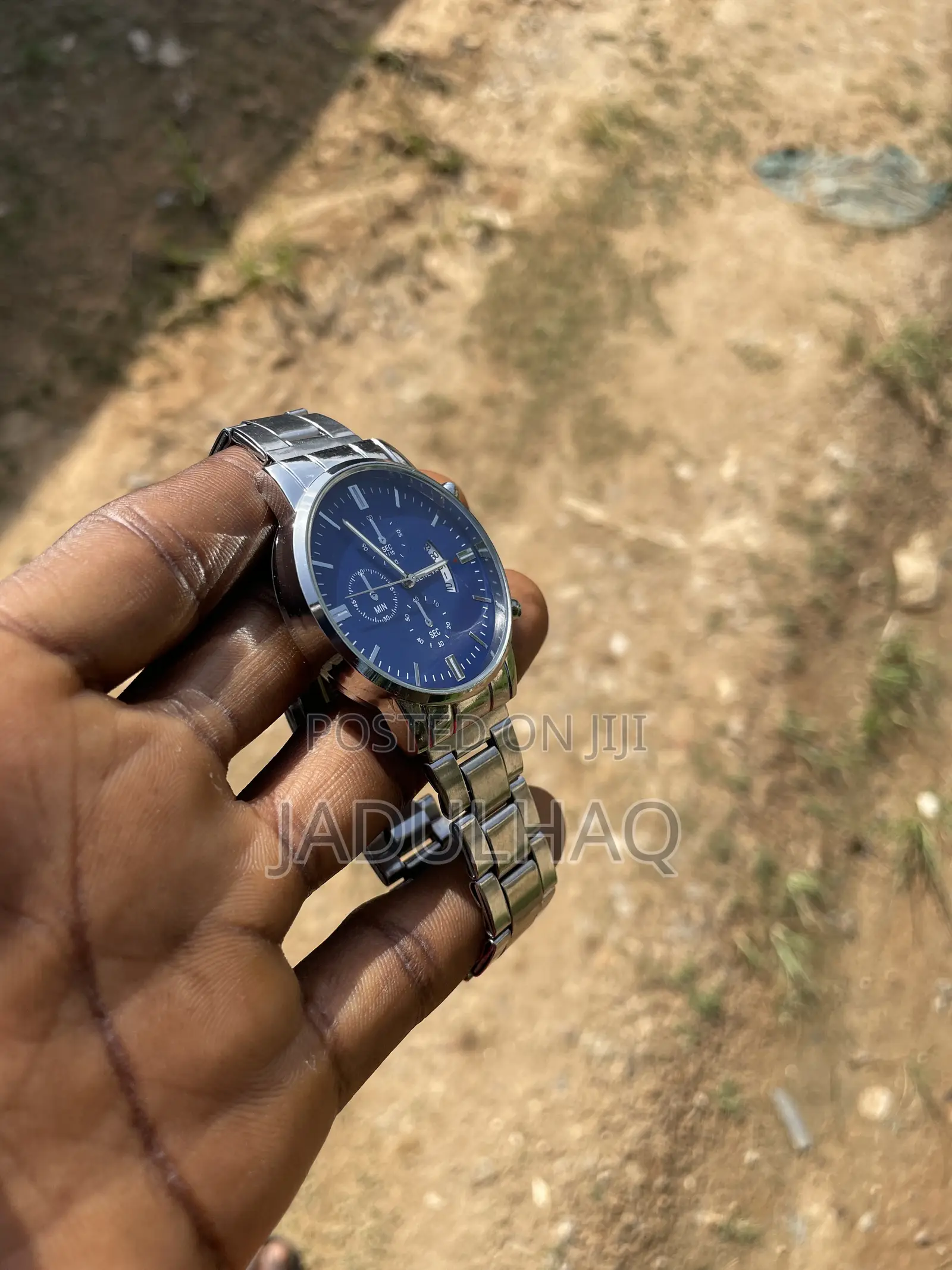 Luxury GENEVA Men’s Stainless Steel Wristwatch – Black & Blue Dial