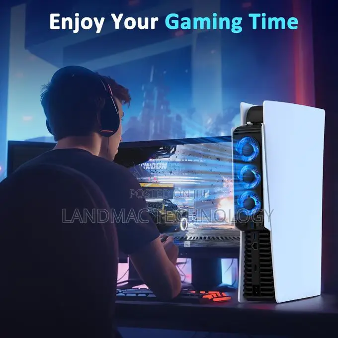 PS5 Cooling System With Temperature Control, USB 3.0 Hub LED Lights.
