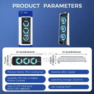 PS5 Cooling System With Temperature Control, USB 3.0 Hub LED Lights.