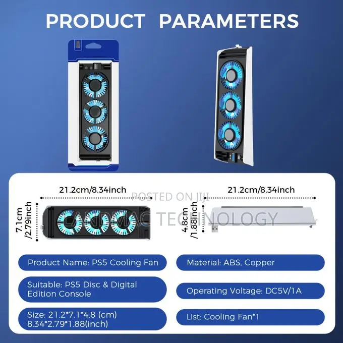 PS5 Cooling System With Temperature Control, USB 3.0 Hub LED Lights.