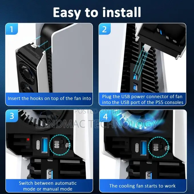 PS5 Cooling System With Temperature Control, USB 3.0 Hub LED Lights.