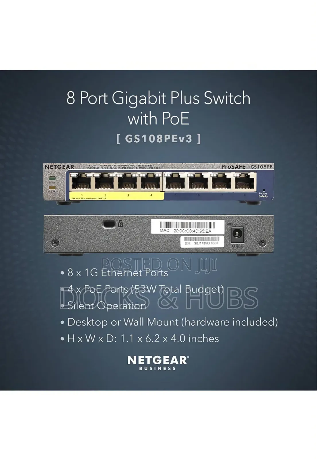 NetGear 8-Port PoE Gigabit Ethernet Plus Switch (GS108PEv3)