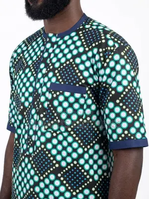 Men’s Short-Sleeve Geometric Polka Dot African Print Shirt