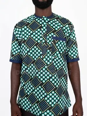 Men’s Short-Sleeve Geometric Polka Dot African Print Shirt