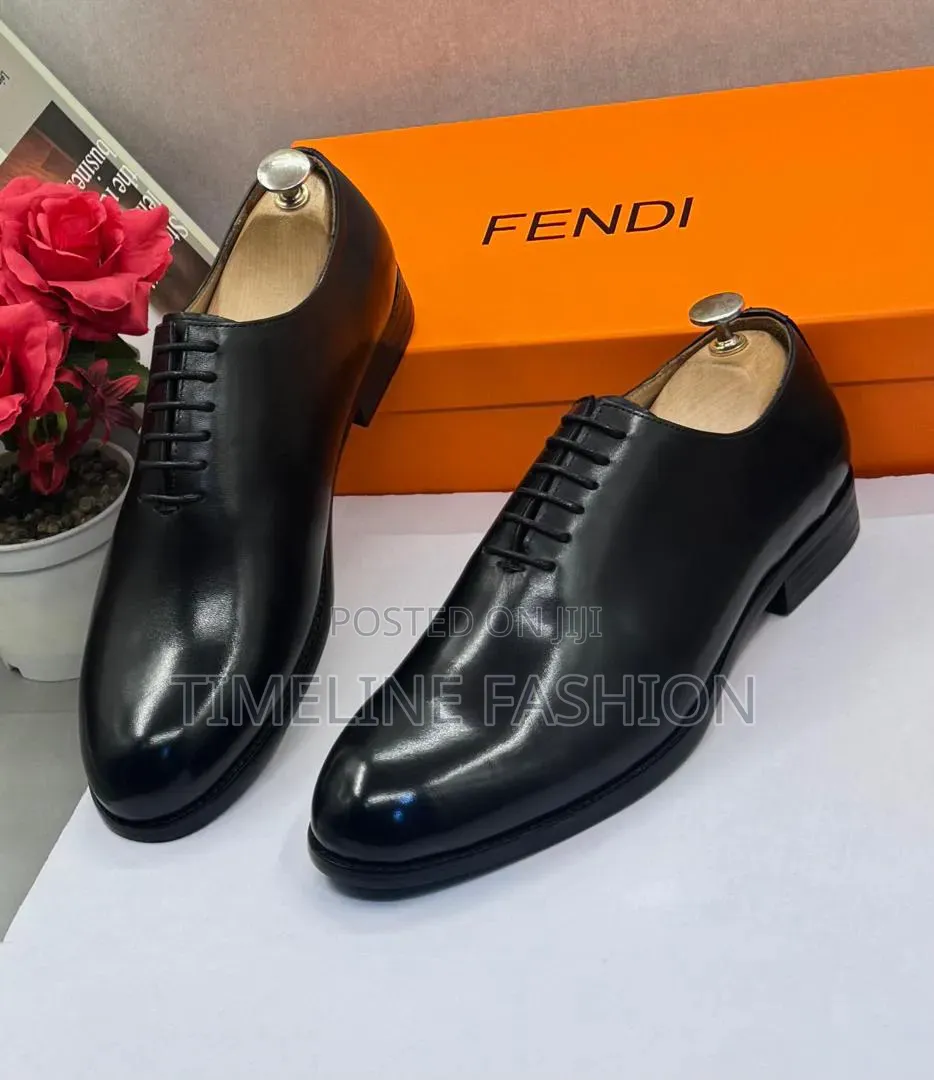 Fendi Black Leather Men's Oxford Lace Up Shoes 39-46