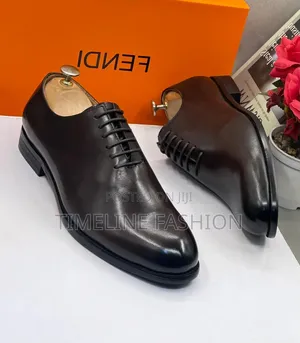 Coffee Brown Fendi Plain Leather Lace Up Shoes