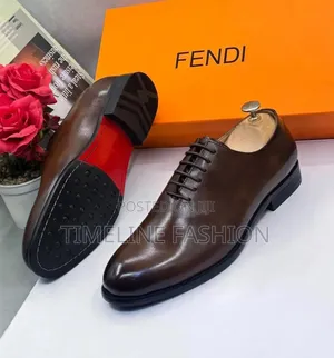 Coffee Brown Fendi Plain Leather Lace Up Shoes