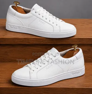 All White Hugo Boss Men's Leather Lace Up Sneakers