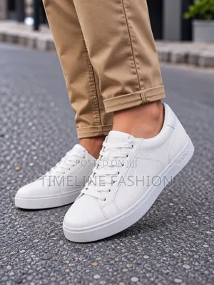 All White Hugo Boss Men's Leather Lace Up Sneakers