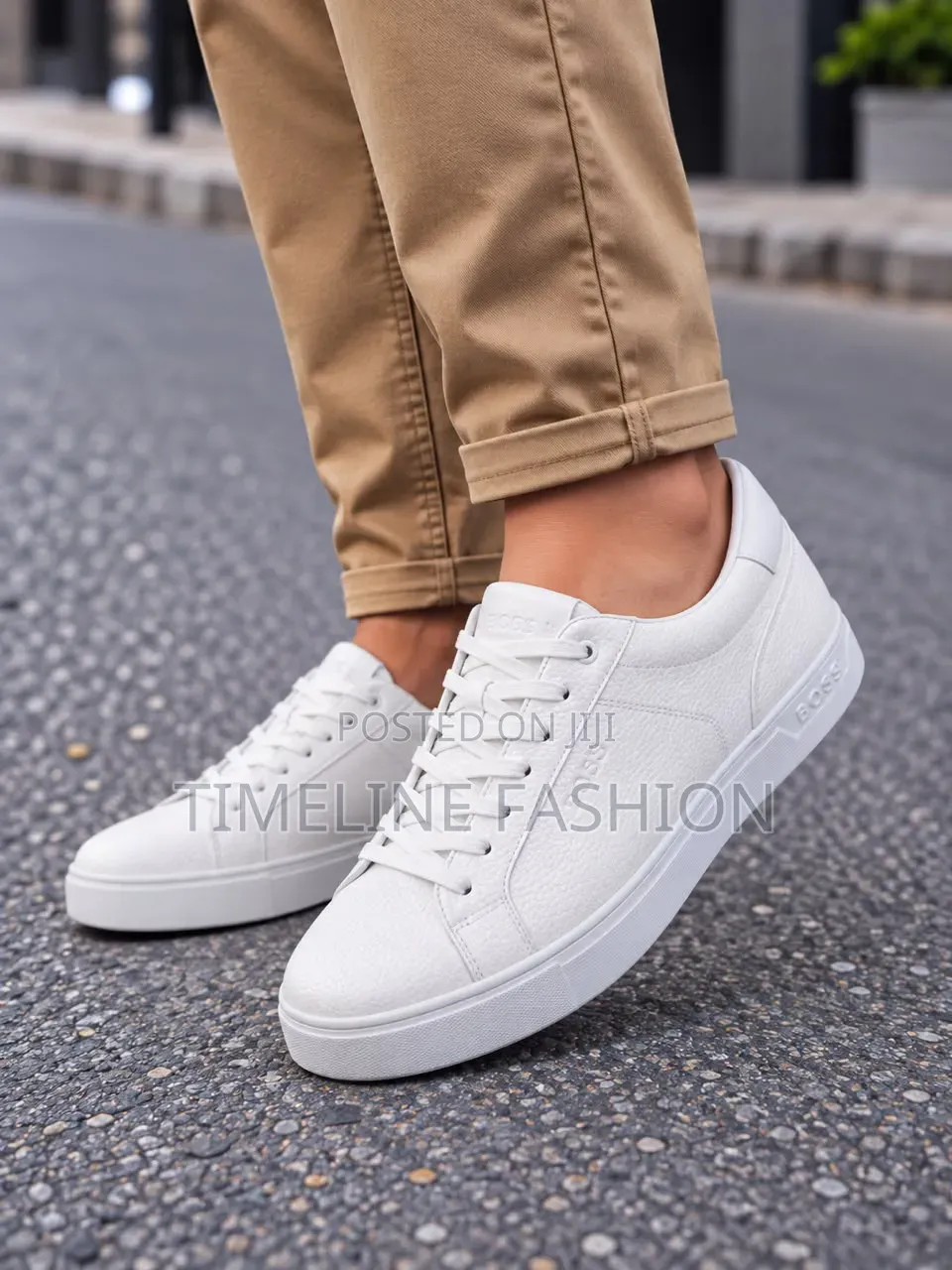 All White Hugo Boss Men's Leather Lace Up Sneakers