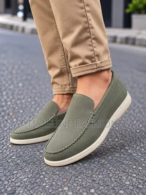 Olive Green Loro Piana Fashionable Men's Suede Shoes