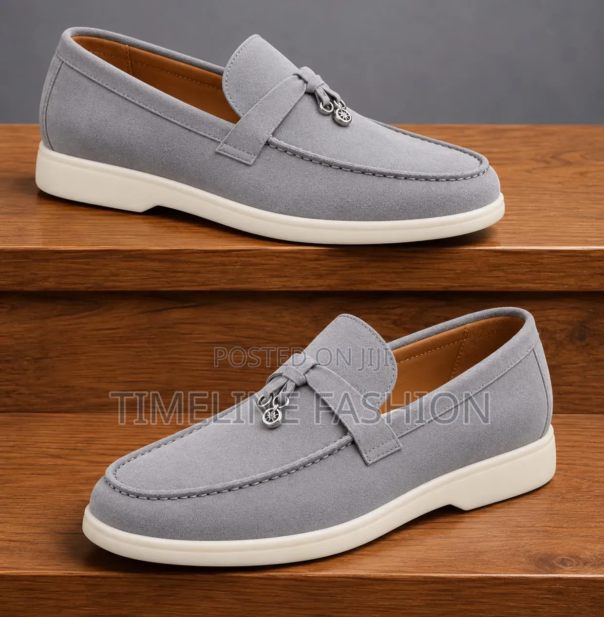 Light Grey Loro Piana Fashionable Men's Suede Loafers