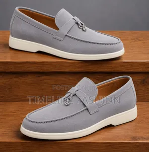 Light Grey Loro Piana Fashionable Men's Suede Loafers