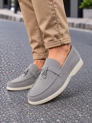 Light Grey Loro Piana Fashionable Men's Suede Loafers