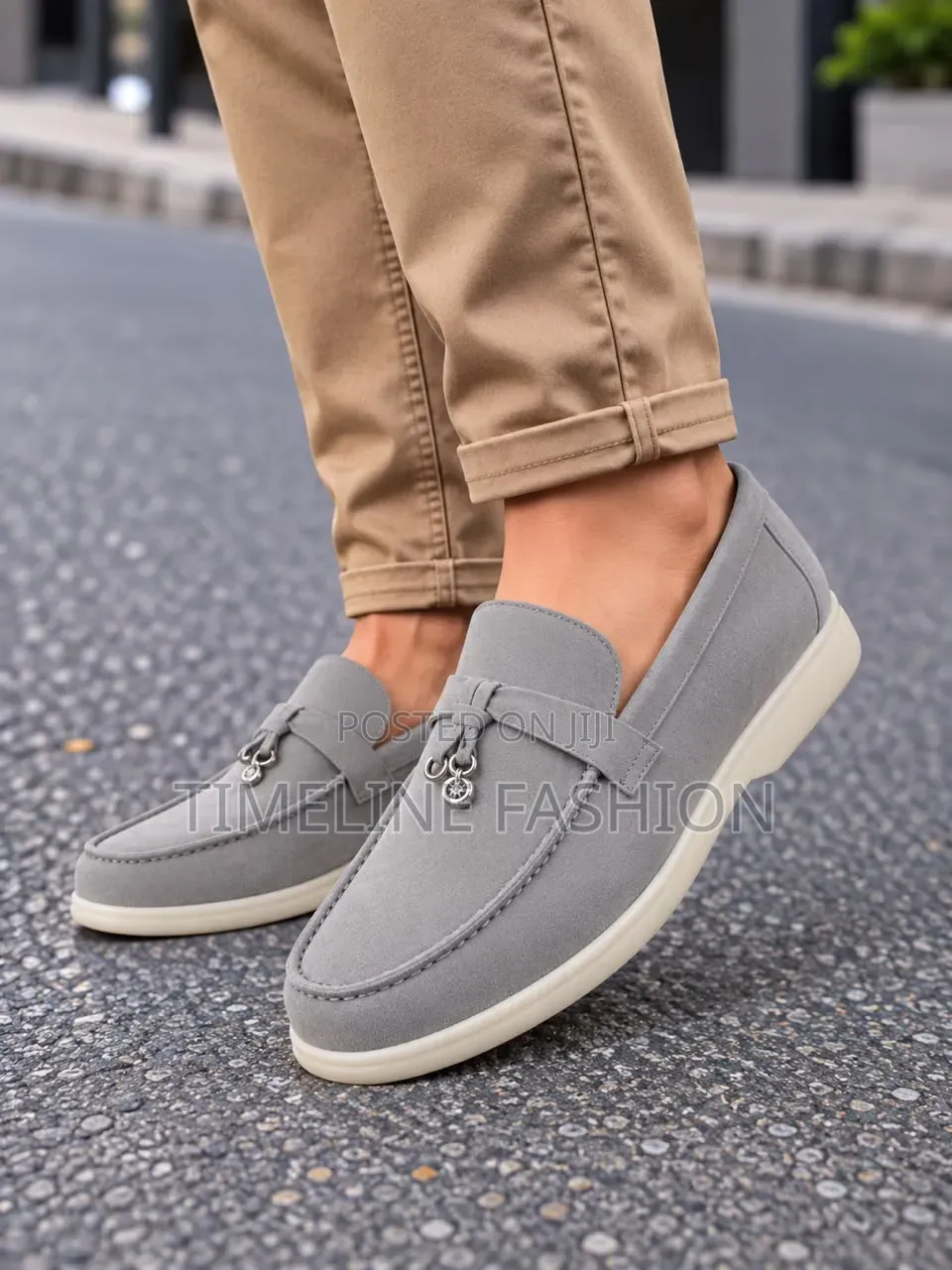 Light Grey Loro Piana Fashionable Men's Suede Loafers
