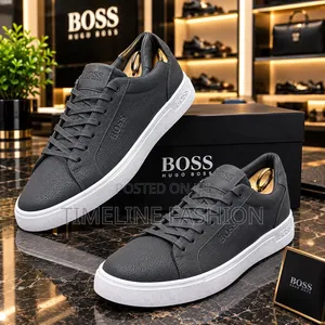 Gray and White Hugo Boss Men's Lace Up Sneakers