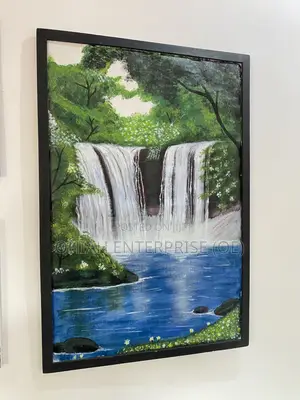 Breath Taking Water Falls With Forestation Painting.