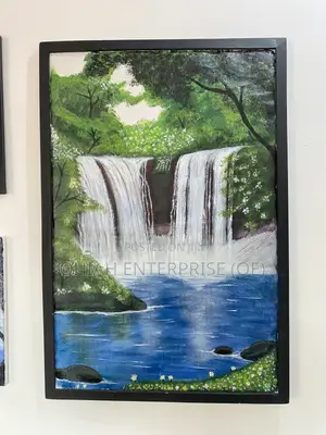 Breath Taking Water Falls With Forestation Painting.