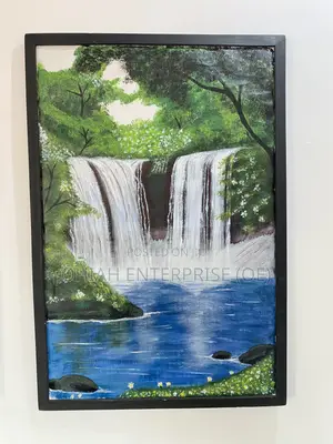 Breath Taking Water Falls With Forestation Painting.