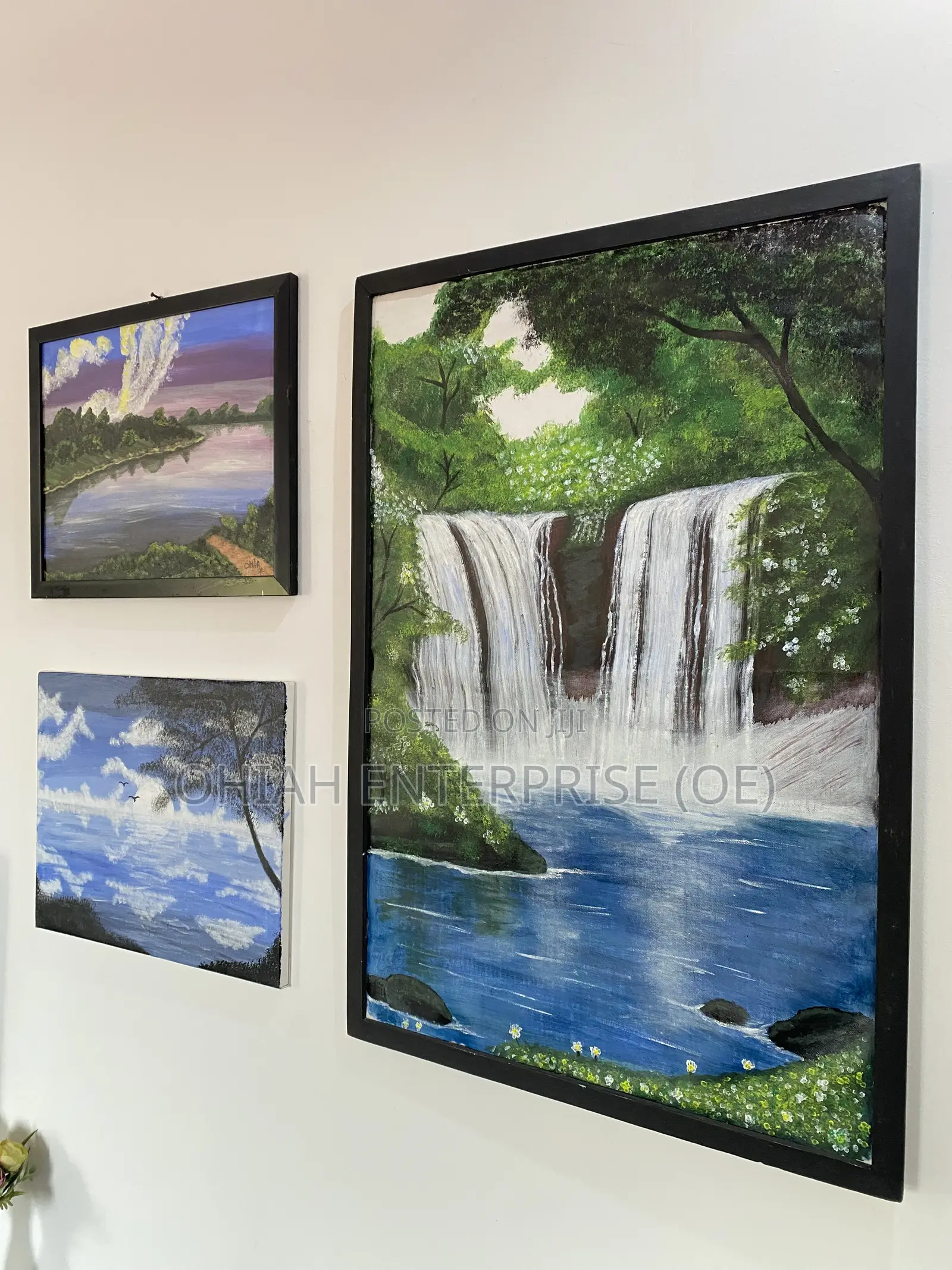 Breath Taking Water Falls With Forestation Painting.