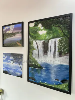 Breath Taking Water Falls With Forestation Painting.