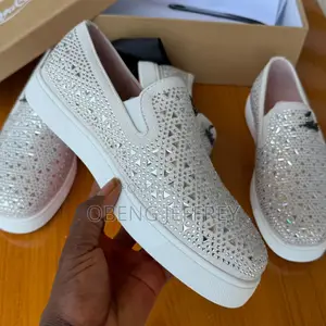 Original Christian Louboutin White Rhinestone Slip On