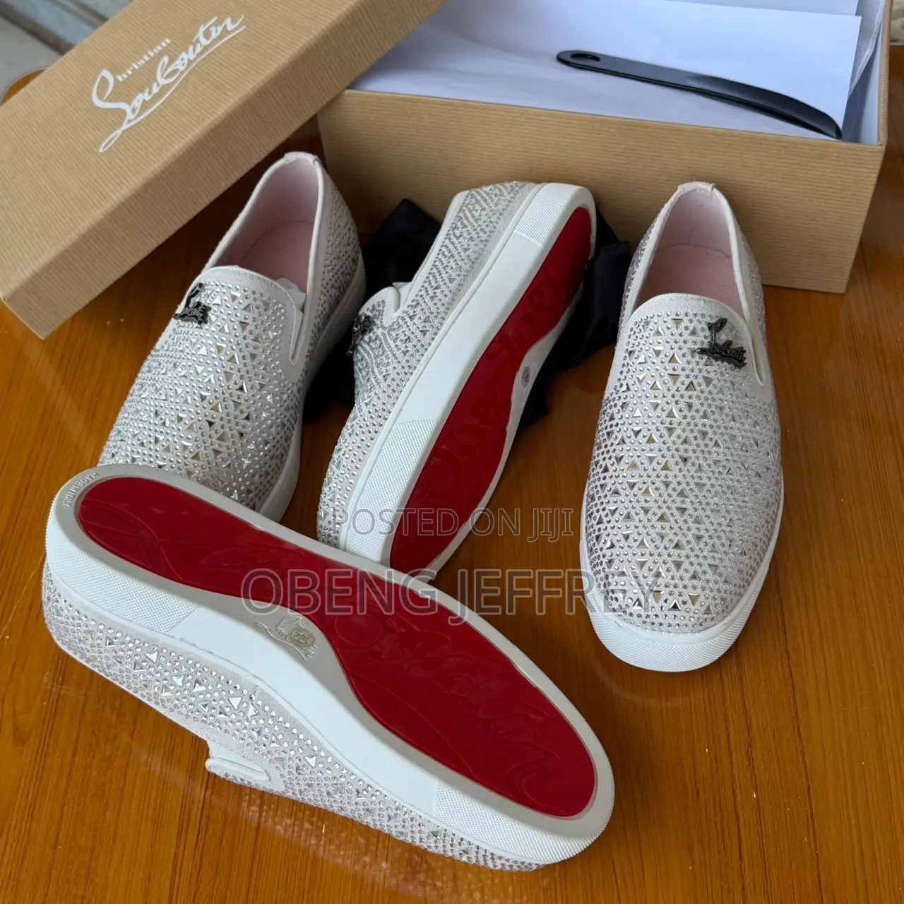 Original Christian Louboutin White Rhinestone Slip On