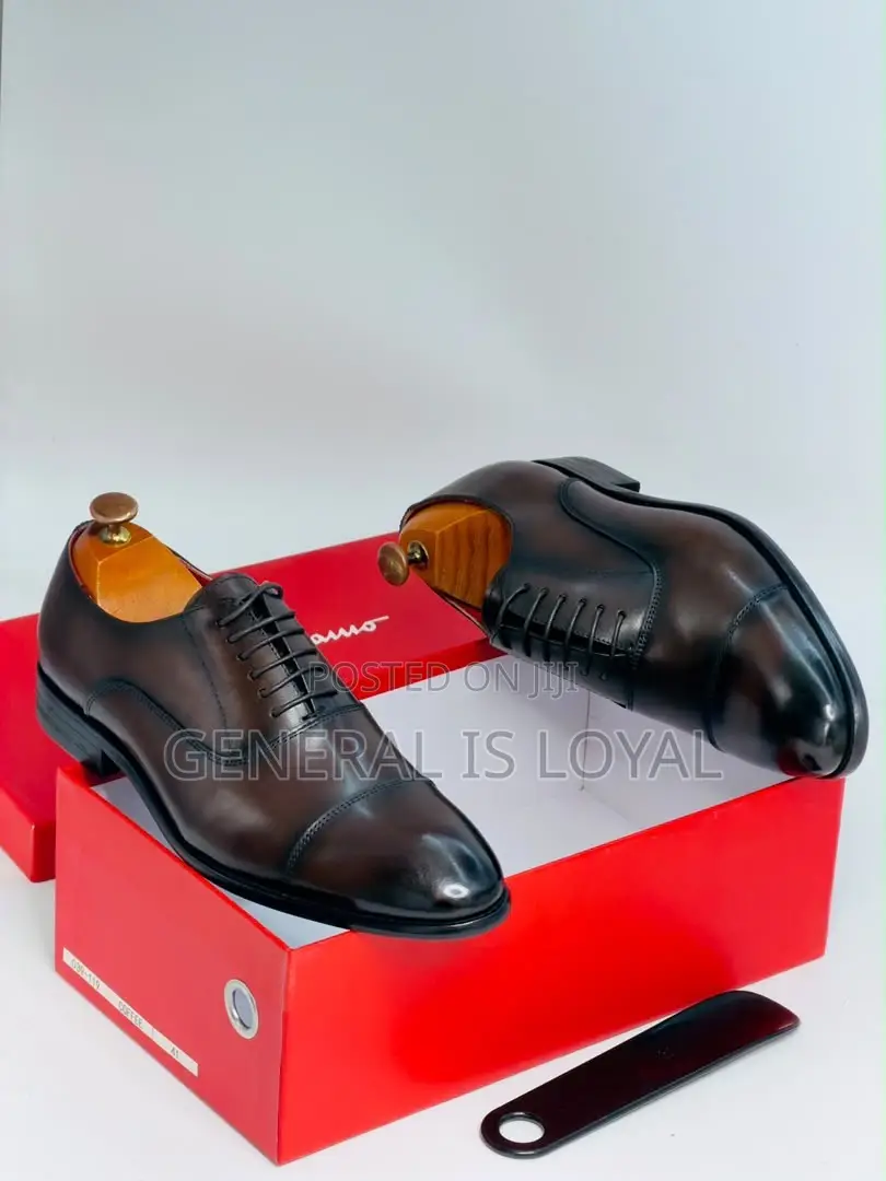 Salvatore Ferragamo Brown Leather Cap-Toe Oxford Dress Shoes