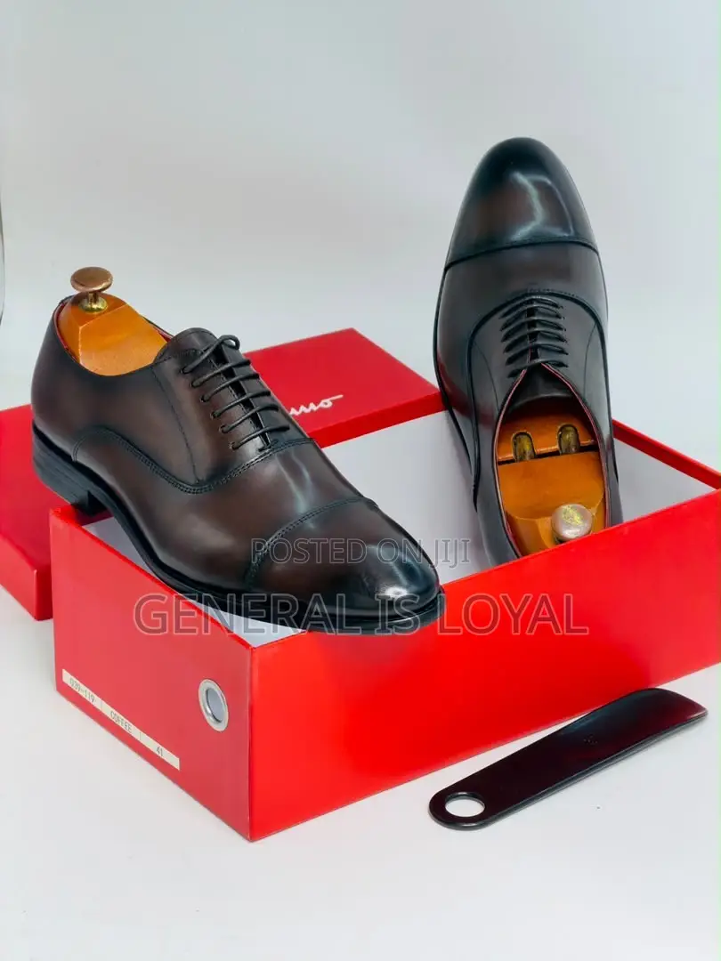 Salvatore Ferragamo Brown Leather Cap-Toe Oxford Dress Shoes