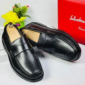 Ferragamo Black Corporate Penny Loafers With Chunky Lug Sole, Styled